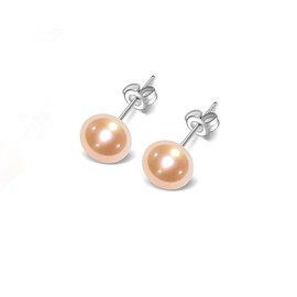 TreasureBay Classic Women's Pearl stud Earrings size 7-8mm colour: Pink/White/Black/Grey/Purple (Pink)