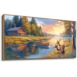 KLAKLA Deer Wall Art for Living Room Canvas Prints Decor Decoration Deer Tractor Farm Wildlife Hunting Picture Glass Surface Artwork Ready to Hang for Bedroom Home Office 20x40