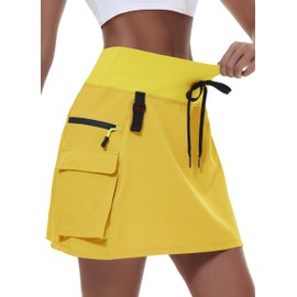 MIVEI Women's Hiking Cargo Skort Skirt High Waisted Golf Dressy Casual with Zipper Pockets Workout Sport Quick Dry Skirts Yellow
