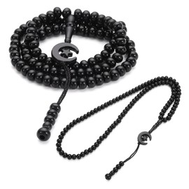 Dazzleimart 2 Pack Prayer Beads, Muslim Tasbih 99 Beads Allah & Muhammad Islamic Prayer Rosary Muslim Islam Misbaha Tasbeeh 99 Necklace for Men and Women(Black)
