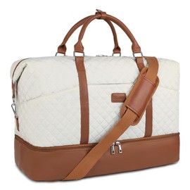 Stuery Travel Bags for Women: 21" Large Weekender Bags for Women with Shoe Compartment, Overnight Duffel Tote for Carry on Weekend Travel Business Trip Airplane Traveling, Gym (White Brown)