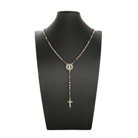 HZMAN Virgin Mary Rosary Beads Necklace for Women 14K Gold Plated Dainty Our Lady of Guadalupe Jesus Crucifix Cross Y Necklace Christian Protection Jewelry Gift