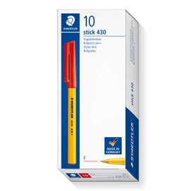 STAEDTLER Stick 430 F-2 Ballpoint Pen Fine Tip - Red (Box of 10)