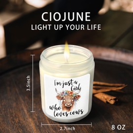CIOJUNE Cow Candle, Cow Gifts for Women Girls Cow Lovers, Highland Cow Gifts, I am Just a Girl Who Loves Cows Lavender Candle, Floral Highland Cow Scented Candles for Home, Cow Stuff