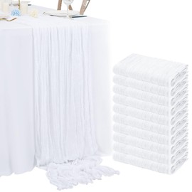 10 Pack 10Ft White Cheesecloth Table Runner Boho Romantic Gauze Table Runner Cheese Cloth Long Table Runner for Wedding Party Bridal Shower Thanksgiving Christmas Decoration