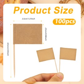 100pcs Mini Toothpick Flags, Double Sided Blank Flags on Sticks Food Labels Markers for Party Buffet Cupcake Topper for Charcuterie Cheese Board Accessories Decoration Dishes Fruit Appetizers(Khaki)
