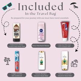 Mr Bundles - Travel Toiletries Set for Women Complete Mini Travel Toiletries, Hospital Miniature Toiletries, Holiday Minis Toiletries, Travel PVC Clear Bag & a Checklist