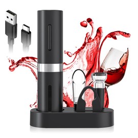 RUSUO Electric Bottle Opener Set Rechargeable Automatic Electric Opener with Pourer/Foil Cutter/Vacuum Preservation Stopper/Charging Base for Home Party Bar Outdoor Gift, KP1126