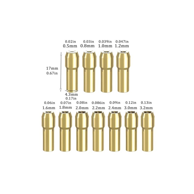 16PCS Drill Chuck Collet Set for Dremel, 0.8-3.2mm Replacement 4486