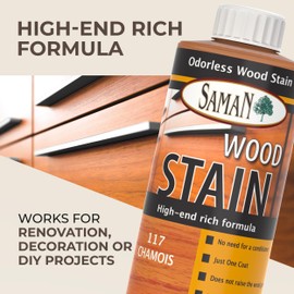 SamaN Interior Water Based Wood Stain - Natural Stain for Furniture, Moldings, Wood Paneling, Cabinets (Chamois TEW-117-12, 12 oz)