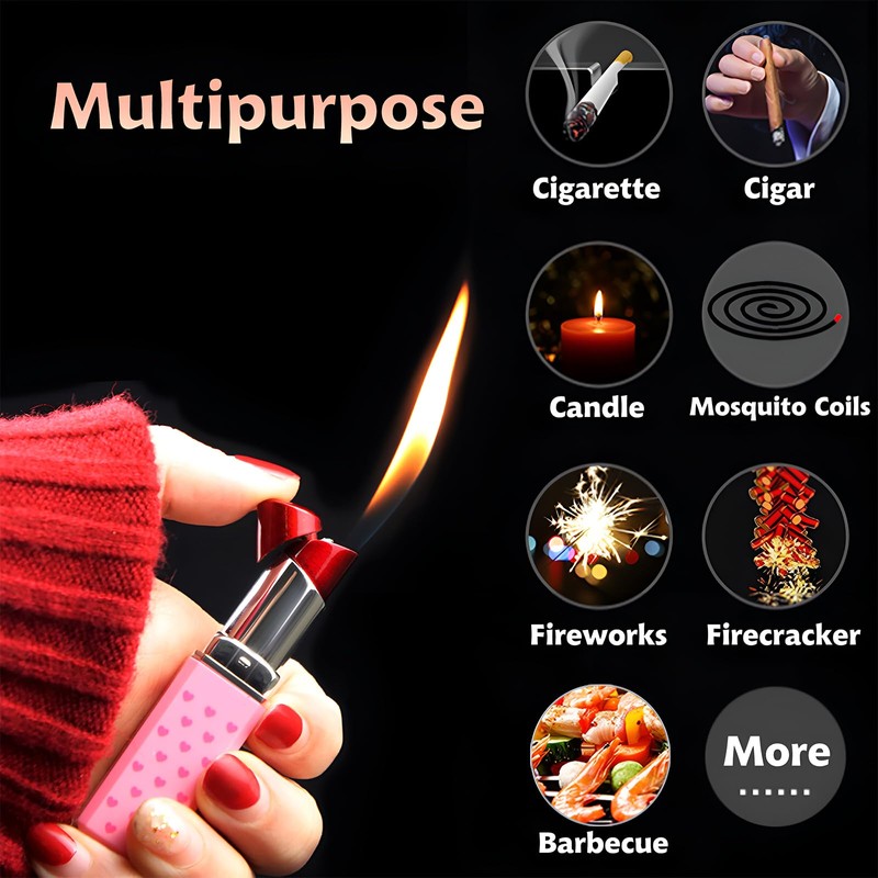 Cute Lipstick Lighter, 2 Pack Soft Flame Refillable Butane Lighter