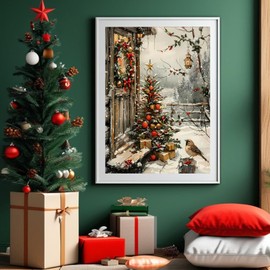 Diamond Art Kits for Adults Beginner- Christmas House Bird DIY Modern Diamond Painting Kits 5D Diamond Dots Gem Art Crafts with Tools- Round Full Drill Funny Crafts for Home Wall Decor&Gift-12x16inch