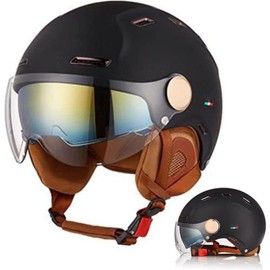 Open Face Motorcycle Half Helmet Retro Half Helmet with Retractable Inner Sun Shade Quick Release Buckle Lightweight Helmet DOT Approved