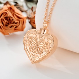 SOULMEET Plated Rose Gold Dream Butterfly Cremation Jewelry for Ashes, Heart Butterfly Urn Necklace that Holds Human Ashes, Carry Memorial Jewelry to Keep Someone Always with You