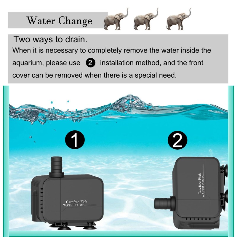 Carefree Fish 213/400/800GPH 9/22/45W Fountain Submersible Pump Adjustable Quiet Aquarium