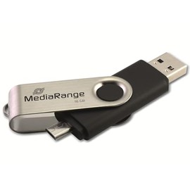 MediaRange USB 2.0 Kombo-Speicherstick 16GB - Combo Flash-Laufwerk mit Micro USB (OTG) Stecker, externe Speichererweiterung mit Lesegeschwindigkeit von bis zu 15 MB/s, Farbe Schwarz