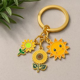 Sunflower Keychain - Smiling Sun & Daisy Key Chains for Women, Happy Flower Bag Charms, Cute Keychains Gift for Girls Girlfriends