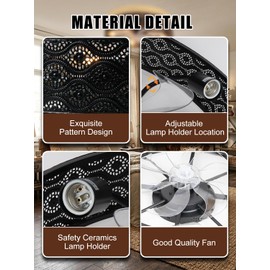 AKAARI Caged Fandelier Ceiling Fan with Lights - 20 Inch Vintage Rustic Decorative Art Flush Mount Fans 6 Wind Speeds for Bedroom,Kitchen,Living Room,Dining Room (Black Bohemia, 20 Inch)