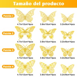 48 Piezas Decoración de Pared 3D con Mariposas, Pegatinas para Fiestas Temáticas en Dorado, Adornos de Pared con Mariposas,Pegatinas Removibles para Cumpleaños,Fiestas y Decoración de Pasteles