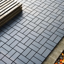 WONSHREE Plastic Interlocking Deck Tiles 12"x12" Waterproof Outdoor Patio Flooring PP Pavers Floor Tile for Garden Balcony Poolside Backyard All Weather Use, Checker Pattern, Pack of 44, Gray