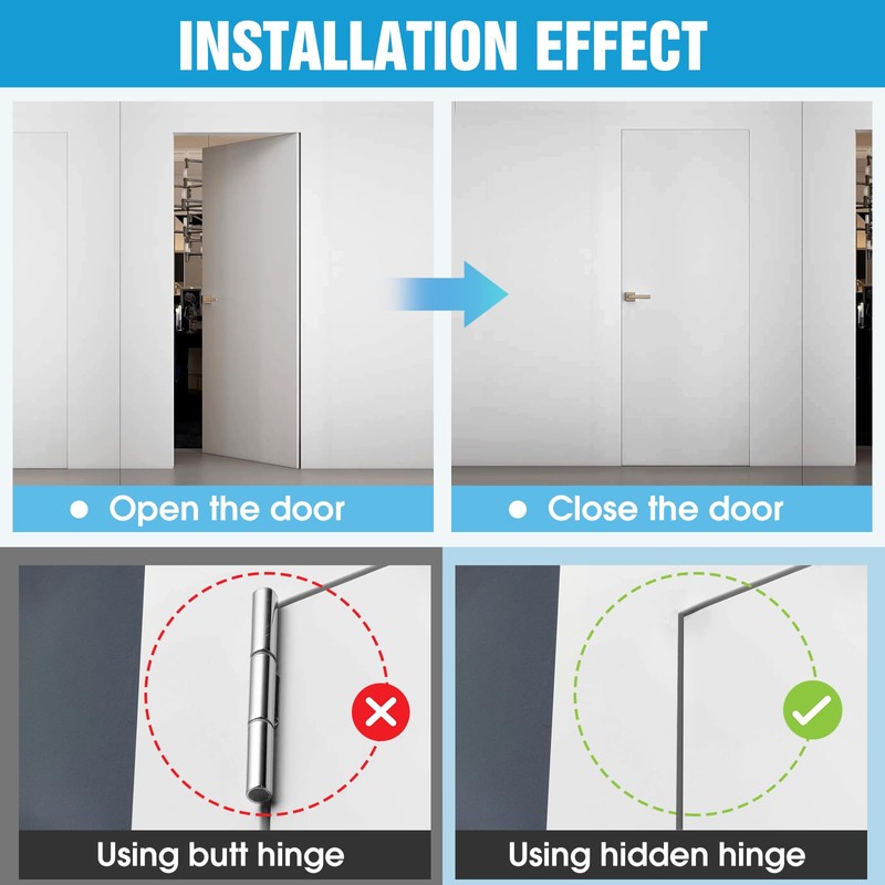 Hidden Hinges for Cabinet Doors, 180 Degree Invisible Door Hinges