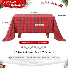Red Christmas Rectangle Plaid Tablecloth: 57x120 Inches Checkered Table Cloth - Party Winter Dinner Table Decoration