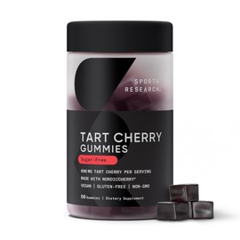 Sports Research® Tart Cherry Gummy Supplements | 600mg of NordicCherry™ | Enhanced Workout Recovery | Sugar and Sugar Alcohol Free - 60 Gummies for Adults, 1 Month Supply