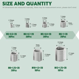 Keadic 140 Pieces Wire Thread Inserts Steel Sheath Helicoil Type Screw Repair Sleeve Assortment Kit Metric Stainless Steel M3 M4 M5 M6 M8 M10 M12 for Automotive Repair, Plastic Box Included
