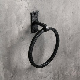 Fayesia Black Towel Holder - Blacksmith Handcrafted Wrought Iron - Wall Mounted Towel Ring Suitable for Kitchen, Bathroom etc - Screws and Fittings Included (Rectangle)