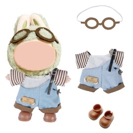 17cm Doll Clothes Set and Accessories, 2025 Designed Clothes Set for 15cm/17cm Doll with Brown Glasses & Overalls & Brown Shoes