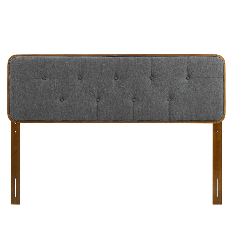 Collins Tufted Twin Fabric and Wood Headboard in Walnut Charcoal