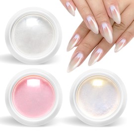 Pearl Chrome Nail Powder BISHENGYF -【Fairy Effect】Pink Chrome Nail Powder White Aurora Yellow Mermaid Iridescent Nail Chrome Powder Metallic Mirror Glitter Pigment Dust For Nail Art Decroation DIY
