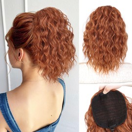 QGZ Ponytail Extension,Drawstring Ponytail for Women 14 Inch Synthetic short Curly Wavy Lightweight Layered Pony Tails Hair Extensions Clip in Ponytail Hairpiece for Women(Copper Red)
