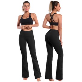 BUBBLELIME 29"/31"/33"/35"/37" 4 Styles Women's High Waist Bootcut Yoga Pants - Basic Nylon_Black L-35 Inseam