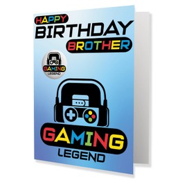 AK Giftshop Brother Gaming Birthday Card For Gamer WITH BADGE
