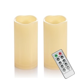 EZiKitchen 2 Pack 6'' Outdoor Battery Operated Candles with Timer Flameless LED Flickering Candles Waterproof Electric Pillar Decorative Candle for Wedding Party Home Lantern Garden