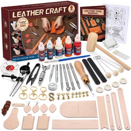 UHAPEER 88PCS Leather Crafting Kit: Leather Working Tools and Supplies for Adult, with Stamping Dyeing Carving Tools, Video Tutorial for Beginners to DIY Earring Wallet Keychain Wristband
