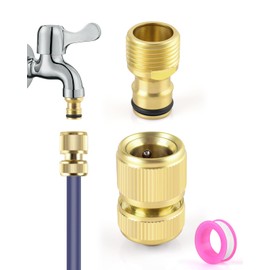 Brass Hose Coupling Set, ERKOON 1/2 Inch Garden Hose Quick Couplings with 1/2 Inch Brass Male Thread Hose Nozzle Quick Connect Adapter