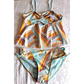 Wonder Nation Girl's Clinched Tankini Swimsuit Heavenly Aqua Size L (10-12)