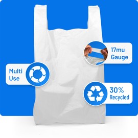 Plastic Carrier Bags - Standard Retail Size 12x18x24" | 100 Pack | Medium Duty Large Plastic Bags | Plastic Bags with Handles | White bags | Carry Bag | Large Carrier bags