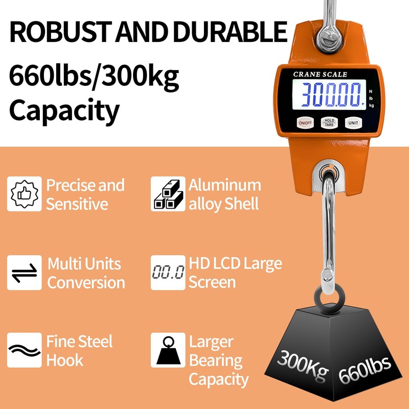 Sutekus Digital Hanging Scale 660lb Portable Crane Scale Waterproof Fish