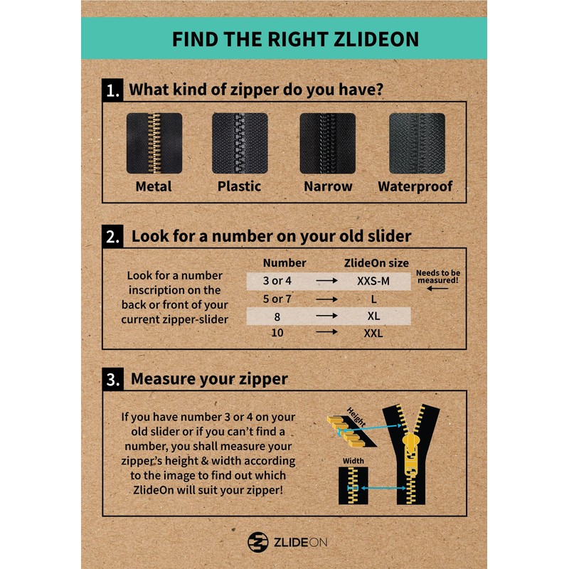 ZlideOn Zip Replacement, Silver, Waterproof (L), Pack of 1, Instant