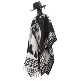 Sharpshooter Black Full Moon Howling Wolf Poncho & Black Cowboy Hat Set (Large Black Hat & Black Poncho, Large Black Hat & Black Poncho)