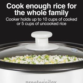 Proctor Silex Rice Cooker & Food Steamer, 10 Cups Cooked (5 Cups Uncooked), Includes Steam and Rinsing Basket, White (37533G)