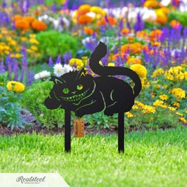Alice in Wonderland Garden Stakes – Set 3: Caterpillar & Cheshire Cat – RealSteel Original – Rust or Black Outdoor Decor – Weatherproof American Steel – Made in USA (Rust)