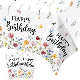 2 Pack Floral Birthday Table Cloth, Girl Wildflower Party Decorations Tablecloth 137 x 274cm Large Rectangle Floral Flower Birthday Disposable Table Cloths Spring Summer Birthday Party Decorations