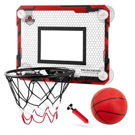 RUNBOW Indoor Mini Basketball Hoops Backboard with Powerful Suction Cups,Wall Mounted Door Basketball Hoops,Toys with Balls Gifts for Kids Boys Teens (43x30CM, Blue with Scorer) (Red Ordinary)