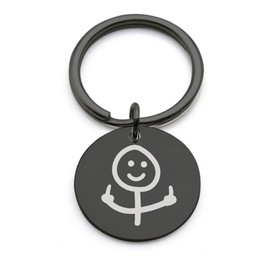 Stainless Steel Funny Doodle Necklace Middle Finger Pendant Keyring Keychain Punk Backpack Key Accessories Friendship Jewelry Gift for Women Men-K&B 30mm