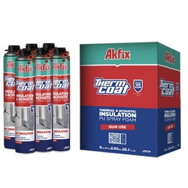 Akfix Thermcoat Spray Foam Insulation - Insulation Foam Spray, Polyurethane Spray Foam, Heat Insulation Spray, Acoustic Spray, Self Expanding Foam, Foam Insulation Can, Gun/Cleaner NOT INCLUDED 6 Pack
