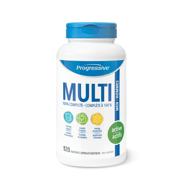 Progressive MultiVitamin for Active Men - 120 Capsules | Made with Glutamine, ALA, CoQ10, Green Food Concentrates, Chromium, Tribulus, Zinc, Vitamin D3 and Vitamin K2